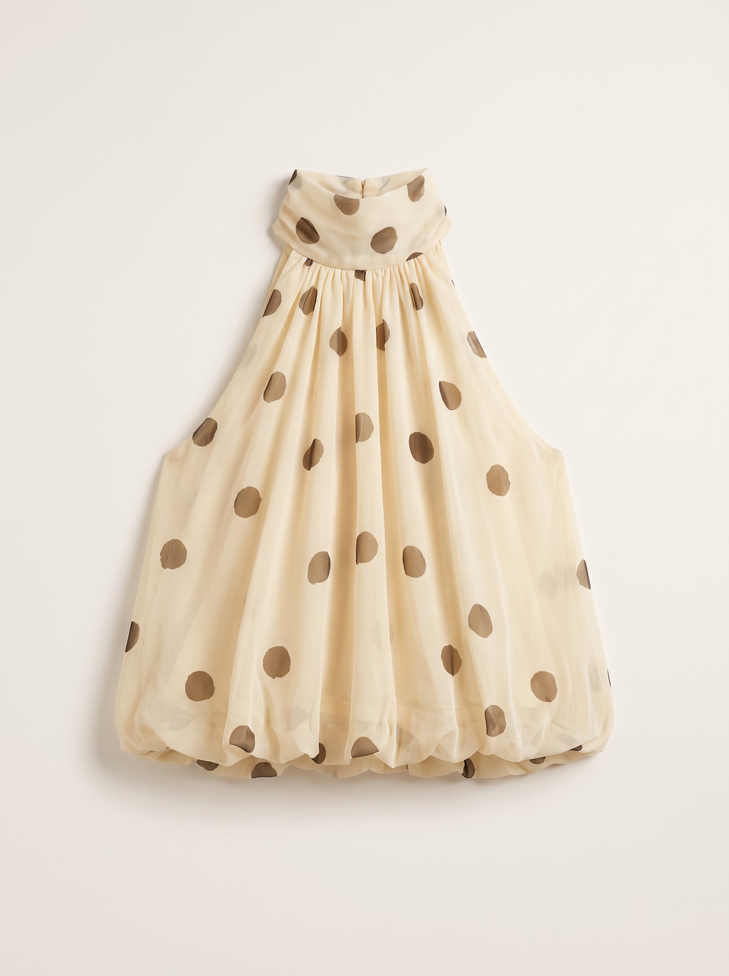 Halter top Polka geel met bruine dots